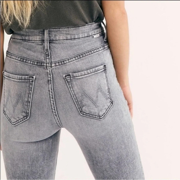 MOTHER The Swooner Ankle Zip Skinny Jeans Stretch Denim Static Light Grey Wash - Picture 15 of 15